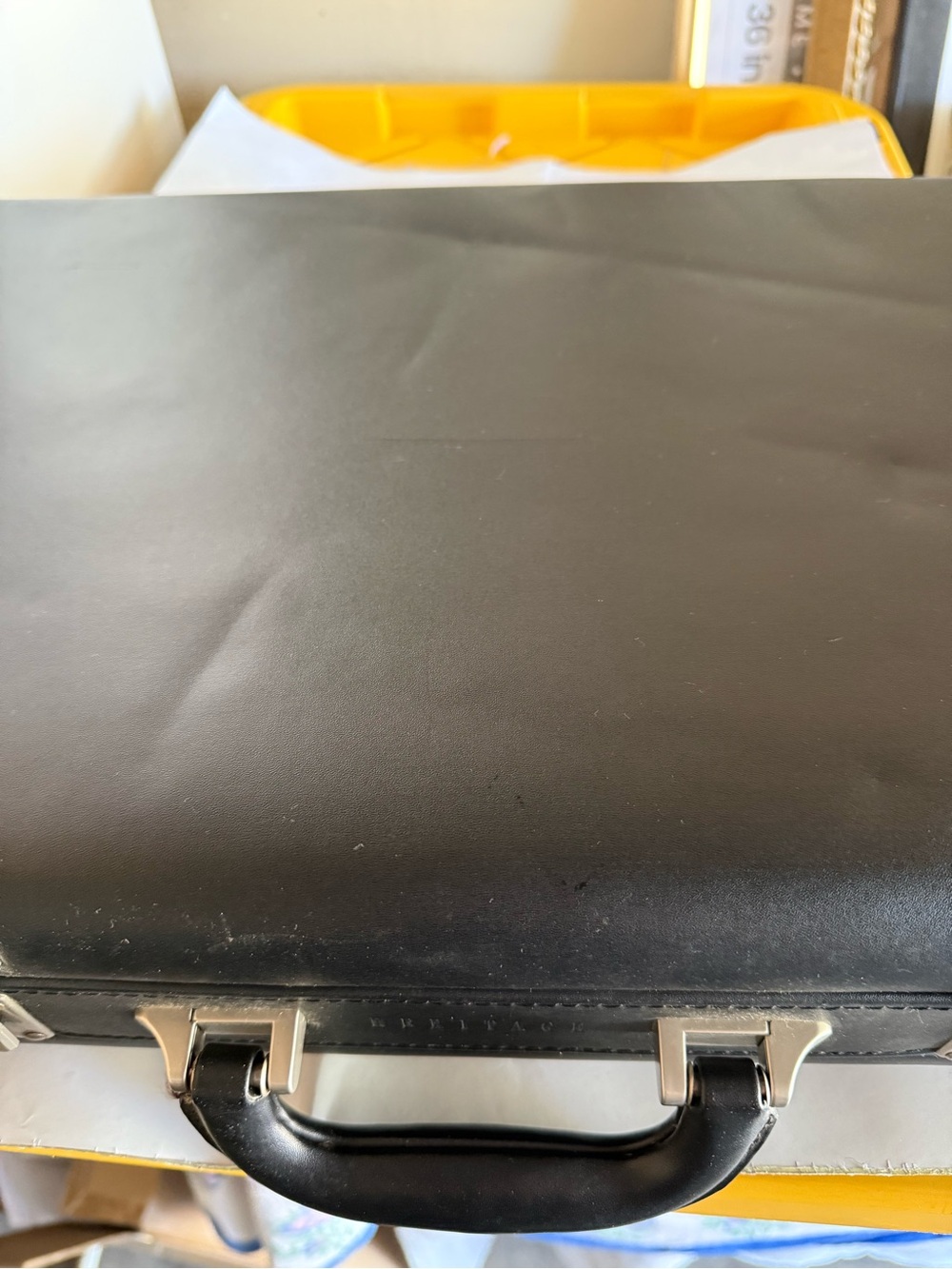 Professional Black Leather Briefcase with Silver Hardware